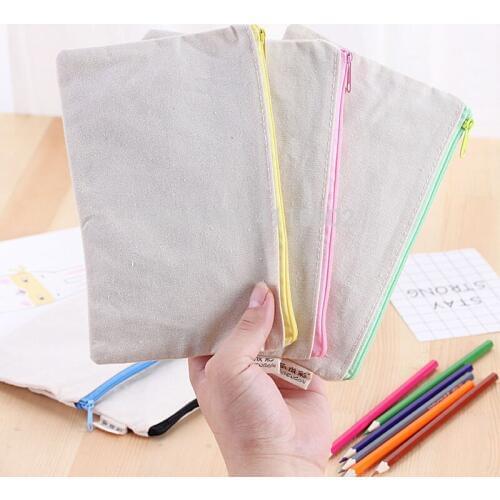 20.5*13cm Blank Canvas Zipper Pencil Cases Pen Pouches Cotton Cosmetic Bags Makeup Bags Mobile Phone Clutch Bag Organizer