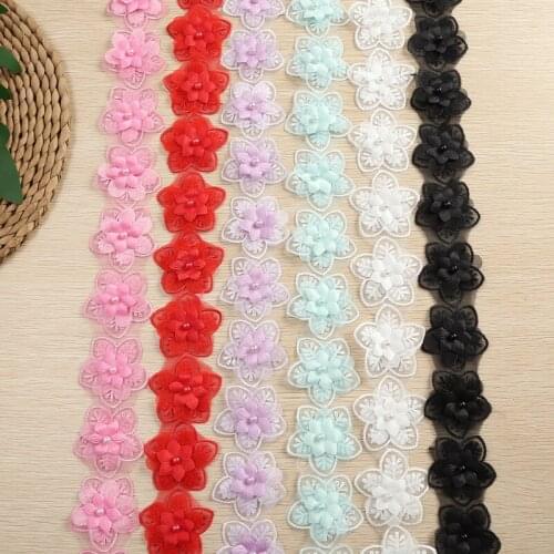 20Yards Pearl Lace Trim Flower For Dress Ribbon Knitting Wedding Embroidered DIY Handmade Patchwork Sewing Supplies Crafts 52mm