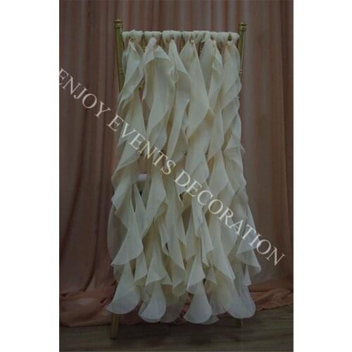 200pcs YHC#212 fancy chiffon curly willow chair back sash polyester banquet wedding wholesale cheap chiavari chair decor