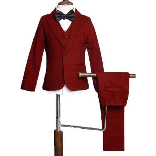 Flower Boys Formal Blazer Suit Kids Jacket Vest Pants 3Pcs Wedding Clothing Set Children Prom Costume Piano Performance Dress