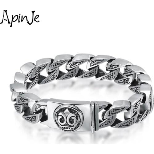 Apinje Vintage 925 Sterling Silver Bracelet for Men Thai Silver Heavy Bracelet Gothic Fashion Jewelry