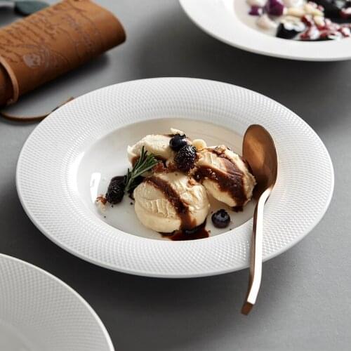 White Grid Ceramic Western Food Plate Hotel Restaurant Dessert Bowl French Straw Hat Plate Pasta Deep Plate Kitchen Tableware