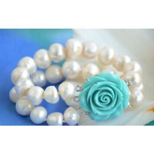 Free Shipping>>>2row 8" 15mm white baroque freshwater cultured pearl bracelet