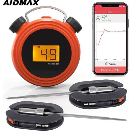 AidMax MiniClock 90M Remote Wireless Food Kitchen Thermometer Dual Probes For BBQ, Smoker, Grill, Oven, Meat With Alarm&Timer