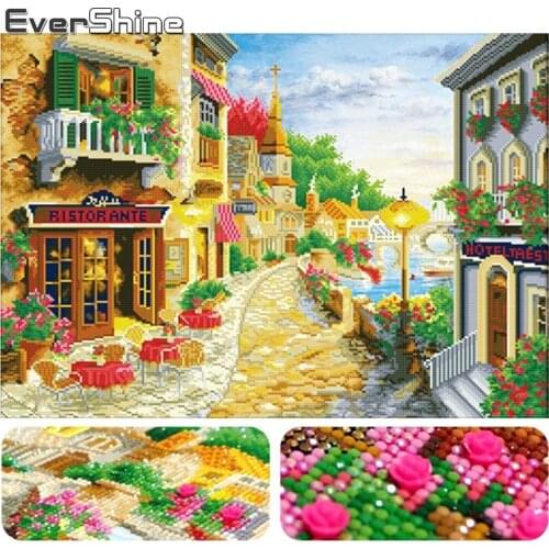 EverShine 3D Diamond Painting Cross Stitch Special Shaped Diamond Embroidery Town Pattern Diamond Mosaic Landscape Wall Decor
