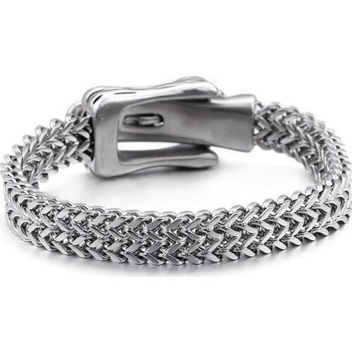 European and American retro fashion personality belt buckle bracelet stainless steel punk bracelet jewelry