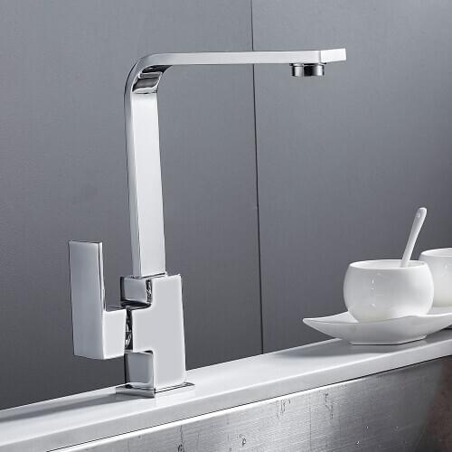 Chrome Square Kitchen Faucet Sink Mono Bloc Single Lever Swivel Spout Brass Cold Hot Mixer Water Tap