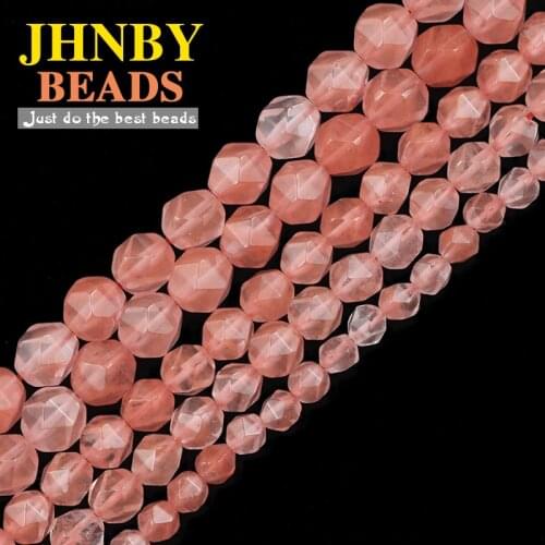 JHNBY Faceted Cherry Quartzz watermelon red Natural Stone 6/8/10MM Spacers Loose beads for Jewelry making DIY bracelets Findings