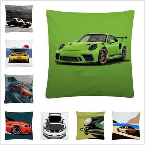 Classic Car Pattern Soft Short Plush Cushion Cover Pillow Case for Home Sofa Car Decor Pillowcase 45X45cm