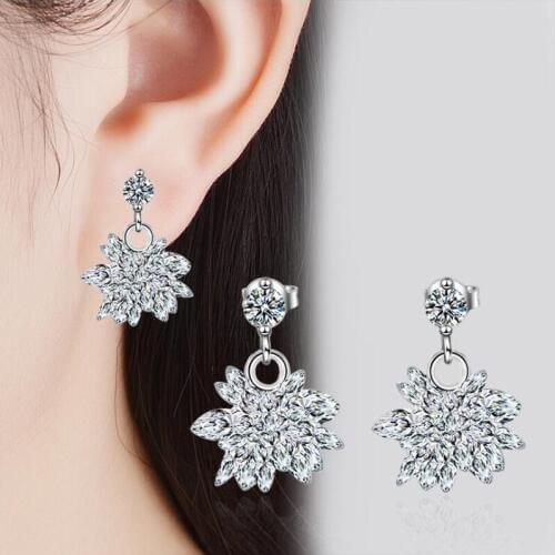 KOFSAC New Fashion 925 Sterling Silver Earrings For Women Party Charming Ice Flower Luxury Crystal CZ Earring Fine Jewelry Gifts