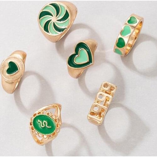 Y2K Love Heart Yin Yang Rings for Women Girl Gold Silver Color Drip Oil Enamel Metal Trendy Jewelry