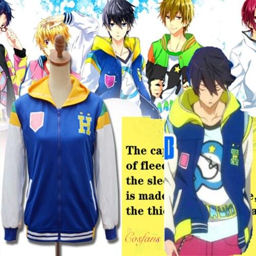 Iwatobi swim club cosplay costume Anime Free! Iwatobi Swim Club Haruka Nanase Cosplay Costume Hoodied Jacket Unisex Hoodie Coat