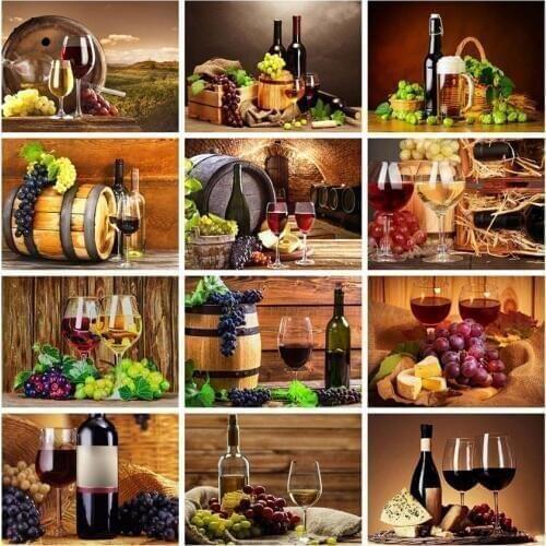 Red wine bottle cup diamond painting kitchen mosaic art pictures embroidery cross stitch rhinestone picture puzzle wall decor