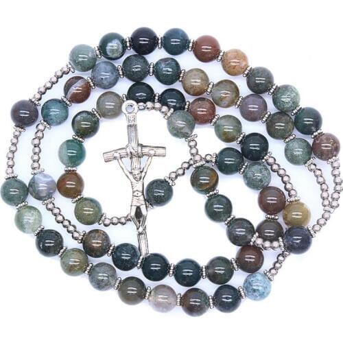Christ Cross necklace Indian agate beads natural stone cross church supplies wholesale cross necklace