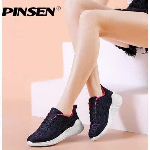 PINSEN 2021 New Fashion Women Sneakers Breathable Mesh Summer Shoes For Women Lace-up Flats Casual Basket Femme zapatillas mujer