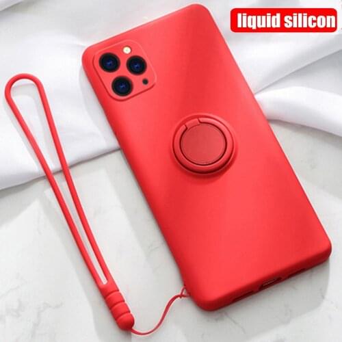 For iPhone 11 Liquid Silicone Magnetic Holder Phone Case For iPhone 12 mini 11 Pro XS max XR XS X 8 7 6 Plus Stand Ring Cover
