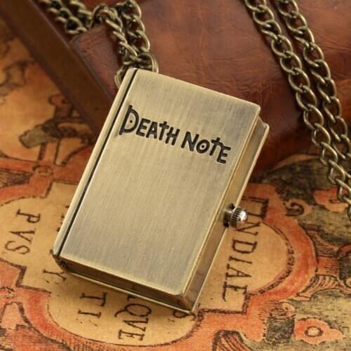 Small Little Death Note Book Square Shape Quartz Pocket Watch Necklace Vintage Pendant Chain Jewelry Children Death Note Watch