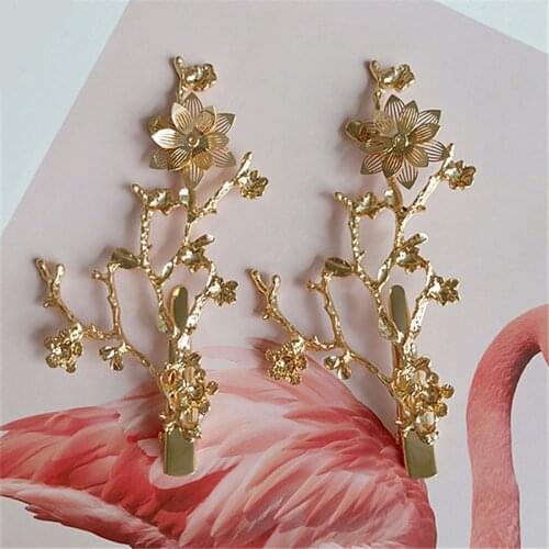 10 PCS 53*100mm Fashion Vintage Metal Alloy KC Gold Branch Flowers Hairpin Base Setting For Jewelry Making