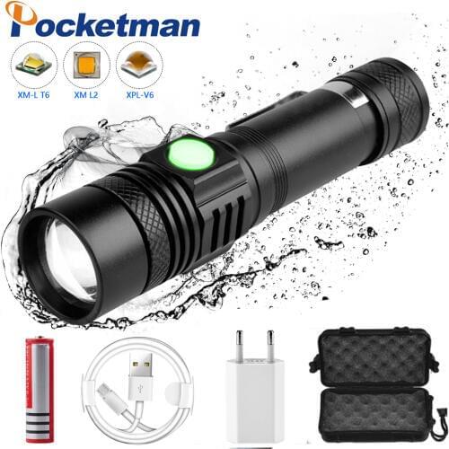 8000LM Led flashlight bicycle light powerful led torch USB Rechargeable Zoomable linterna use 1*18650 battery for bicycling