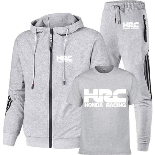 Spring Autumn Mens jackets HRC Race Motorcycle Printing Cotton High Quality stripe Mens sweatshirt+t-shirt+pants 3-piece set