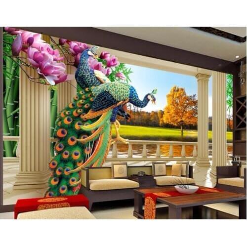 Custom photo 3d wallpaper Non-woven mural peacock balcony woods decoration painting 3d wall mural wallpaper for living room