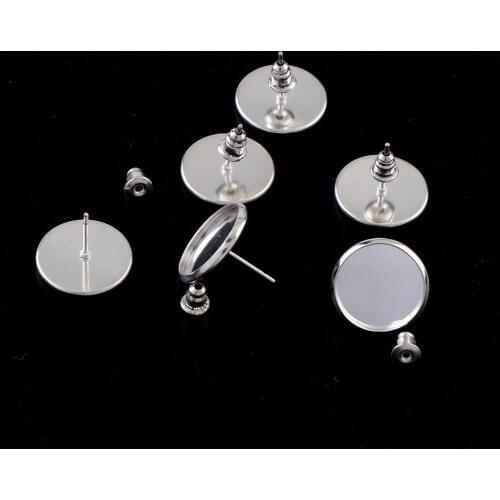 Cheaper 14mm 10pcs Silver Plated Earring Studs Earrings Blank/Base Fit 14mm Glass Cabochons Earring Base Setting Earring Bezels