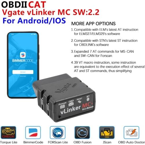 New!! Vgate vLinker MC+ ELM 327 V2.2 BT 4.0 ELM327 OBD 2 OBD2 For Android/IOS Scanner WIFI Car Diagnostic Auto Tool PK OBDLINK