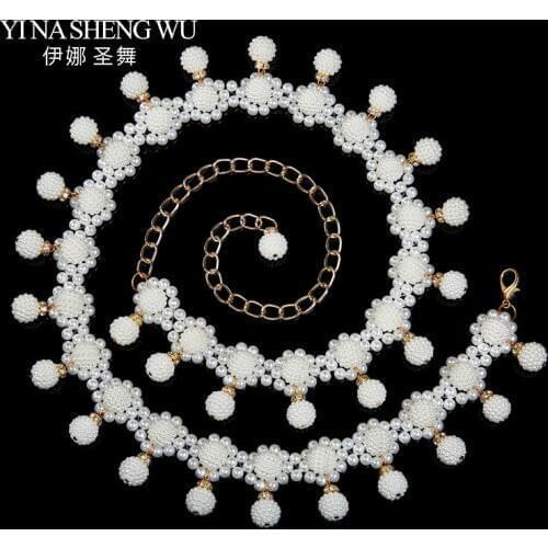 2018 Newest Women Belly Dance Jewelry Crystal Chain Accessories Rhinestone Pearl Belt Belly Dance Waist Belt White Pearls Decor
