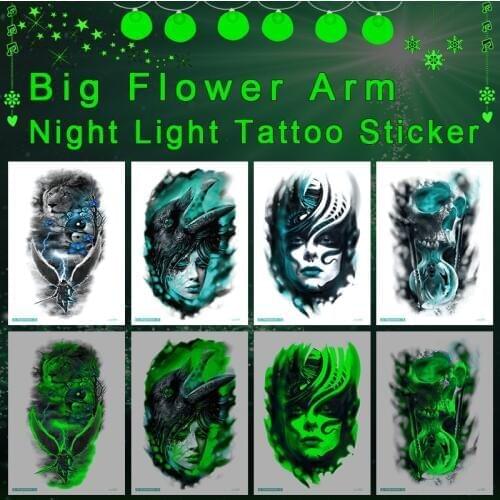 New Big Luminous Temporary Body Art Tatoo For Glowing in the dark Green giant Paint Fake Glitter Tattoo Stickers