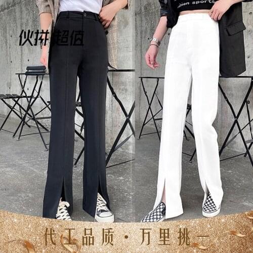 New open-cut suit pants womens stilt wide-legged pants high-waisted straight straight loose-fitting casual womens pants
