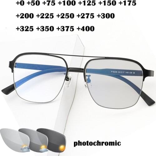 Ultra Light Transition Reading Glasses Photochromic Half Rim Outdoor Sun Discoloration Presbyopic Glasses Men Women +125 175 225