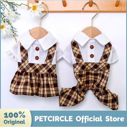 PETCIRCLE Dog Clothes Coffee plaid student Overalls/Bib Dress For Small Dog Puppy Pet Cat All season Pet Cat Costume Pet Clothes