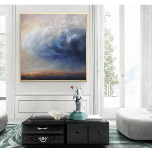 Landscape Painting On Canvas Cloud Sky Abstract Painting Oversize Wall Art Blue Painting Beige Painting Brownish Yellow Painting