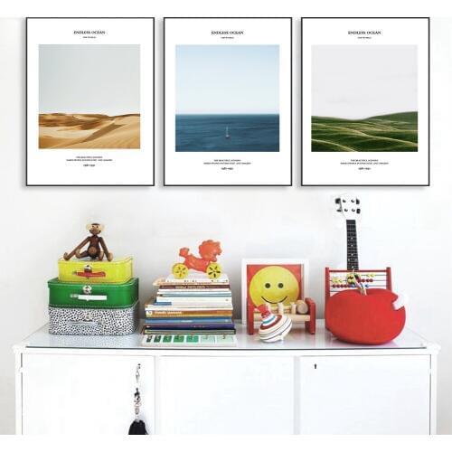 Posters and Prints Landscape Art Picture Desert Grassland Ocean Nordic Canvas Wall Art Paintings for Bathroom Kitchen Wall Decor