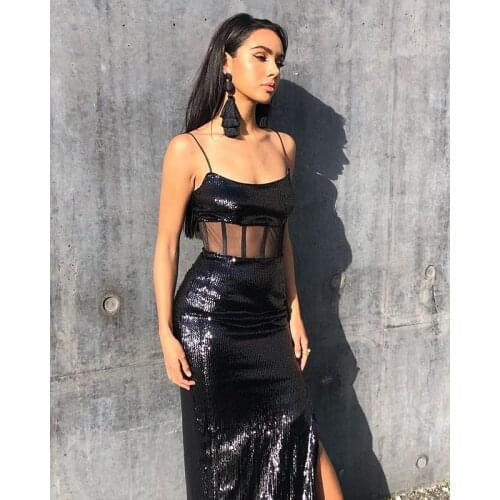 Babatique 2021 New Fashion Women Sexy Lace Sparkly Long Bodycon Dress Ladies Elegant Party Dress Vestidos