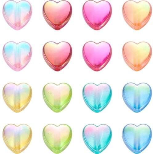Transparent Acrylic Heart Beads AB Color Dyed Glossy Flat Loose Spacer Bead for DIY Necklace Bracelet Jewelry Making