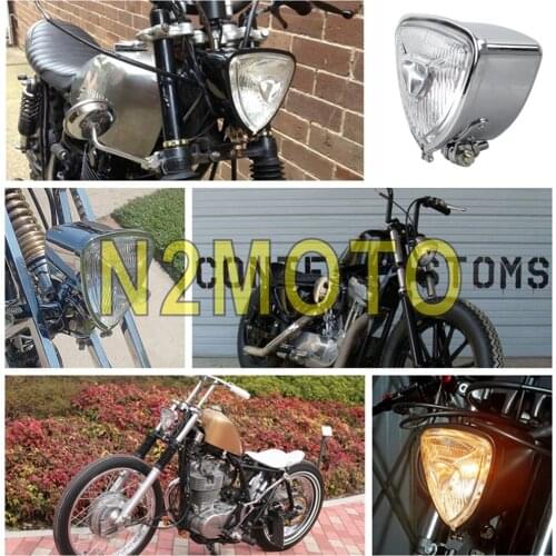 Clear Lense Chrome Motorcycles Vintage Triangle Headlight H4 12V 55/60W Head Lamp for Harley Chopper Cruisers Custom