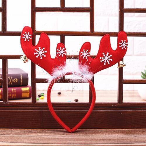Red Khaki Christmas Deer Ears Feather Bell Xmas Hair Band Antlers Headband Clasp Headwear Christmas Decor Festive Party Supplies