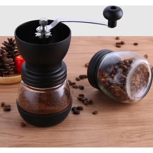 Manual Ceramic Burr Coffee Bean Grinder with Fortified Glass Storage Jar Durable Cafe Bean Mill Coffee Maker Kitchen Tools SP521