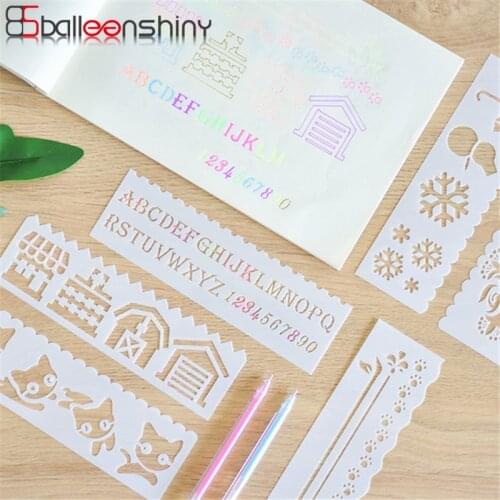 BalleenShiny 8pcs Kids Painting Toys Stenciled Template Multifunctional Hollow Lace Ruler Filling Template Educational Toys Gift