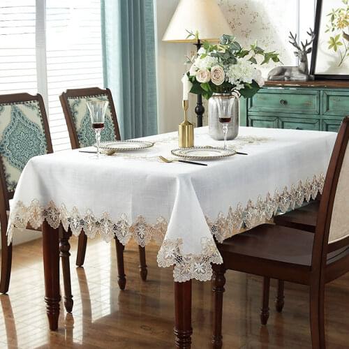 Embroidered table tablecloth fabric Nordic TV cabinet table cloth lace cotton linen Bamboo pattern white modern table HM2001