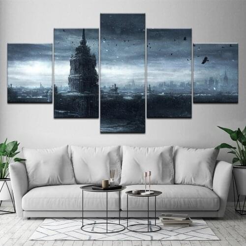 Modern Home Wall Art Decor Frame Picture 5 Pieces City Destruction dark Abstract Landscape HD Printed Painting Canvas Poster