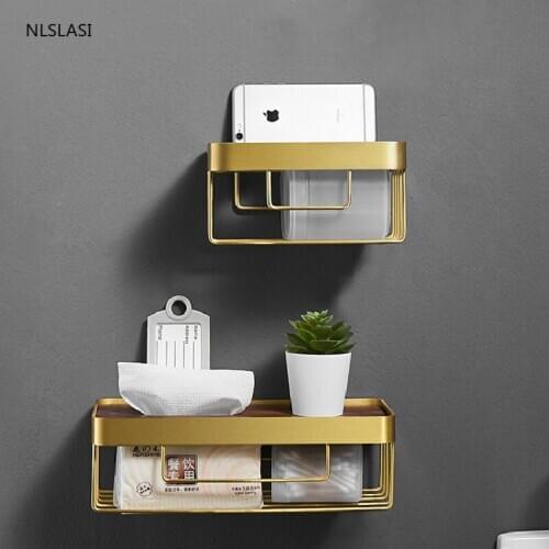 Nordic Golden Luxury Aluminum Wall Mount Roll Paper Storage Rack Toilet Paper Holder Rack Bathroom Accessories Rack Shelves