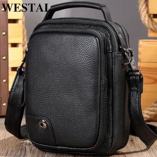WESTAL Genuine Leather Shoulder Bag For Men Crossbody Bag Multi-function Messenger Bag Fashion Casual Male Side Bags 6009