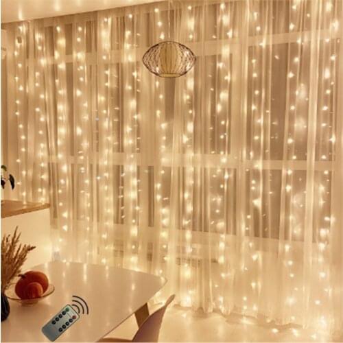 Remote 3X3m LED Curtain String Light Wedding Party Garden Decoration USB Powered Copper Wire icicle Light Holiday Lighting