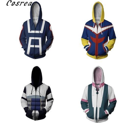 Anime My Hero Academy Cosplay Costume Halloween Adult Hoodies Jacket 3D Print Zip Hoodie Boku No Hero College Girl Boy Jacket