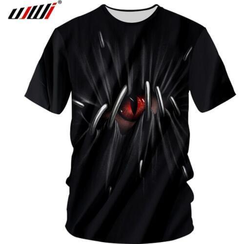 UJWI New Arrival Men Casual Tshirt Print Red Eyes Skull 3D T-shirt Black Man Hip Hop Streetwears Punk Short Sleeve Tee Shirts