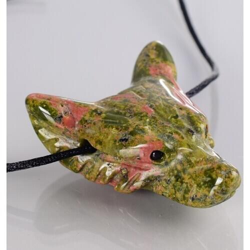 Unakite Wolf Head Pendant Natural Stone Chakra Necklace Hand Carved Mini Animal Figurine Crystal Healing Reiki Jewelry Gift