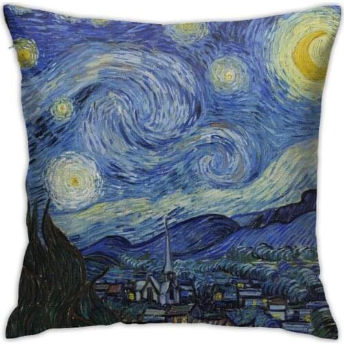 Van Gogh Starry Night Art Throw Pillow Cover Decorative Pillow Cases Square Cushion Case for Sofa Bedroom Car 18 x 18 Inch