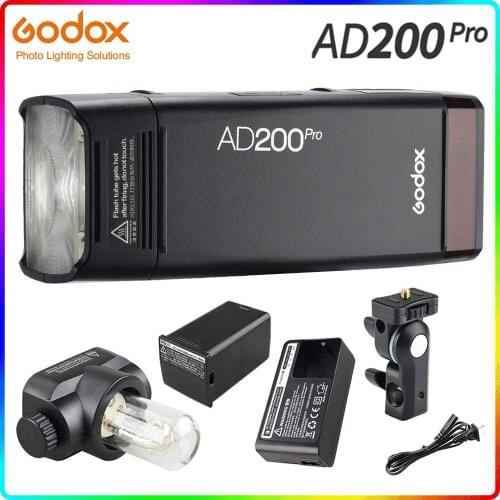 Instock Godox AD200Pro Pocket Flash Light 200Ws TTL 2.4G 1/8000 HSS 500 Full Power Flashes 0.01-2.1s Recycling 2900mAh Battery